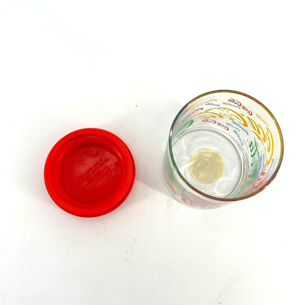 Coca-Cola Vintage Indiana Glass 20oz Multicolor Coke Collage Jar Canister RedLid - Picture 7 of 7